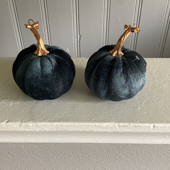 NWT Set of 2- Velvet Pumpkins- Dark Blue Fall Holiday Decorations 🎃 - Picture 12 of 16